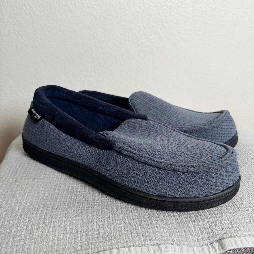 HomeTop Mens Waffle Knit Memory Foam Loafer Slippers Blue US 11 Lightweight
